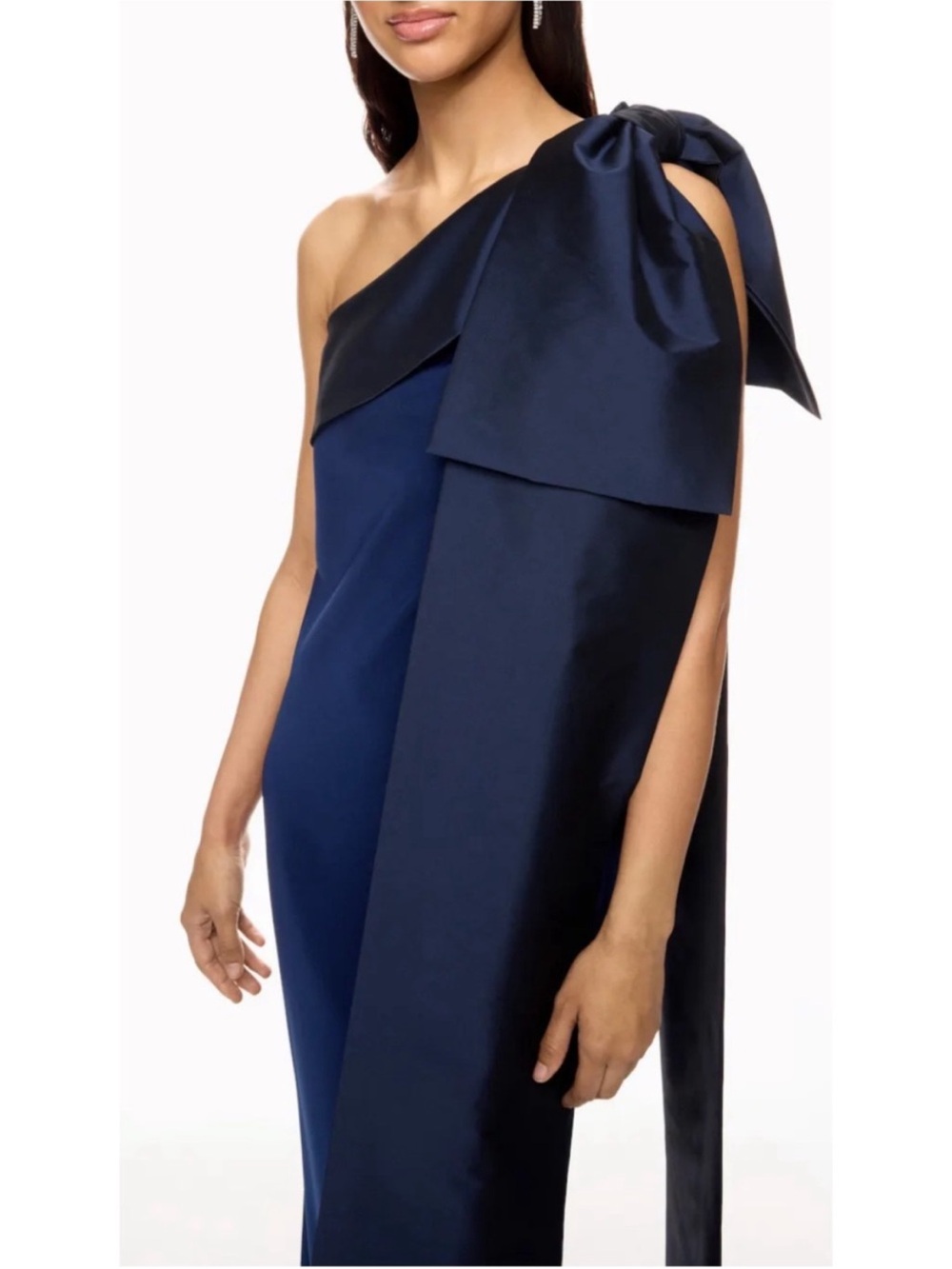 BERNADETTE Adrian One Shoulder Draped Bow Taffeta Navy Maxi Dress NWT - Picture 5 of 12